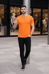 Erkek T-Shirt Bisiklet Yaka Slim Fit dar kesim Likralı Tişört Günlük Basic Body - Turuncu