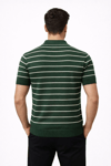 Erkek Triko Polo Yaka Fermuarlı Çizgili Tişört T-Shirt Yazlık Şık - Yeşil