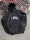 Erkek Üç İplik Kapşonlu Baskılı SweatShirt - Füme