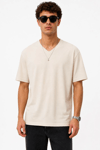 Erkek V Yaka Basic Tişört Kısa Kol Yazlık Regular Fit T-Shirt - Bej
