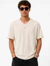 Erkek V Yaka Basic Tişört Kısa Kol Yazlık Regular Fit T-Shirt - Bej