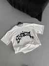 Kadın Baskıkı Bisiklet Yaka T-Shirt - Beyaz