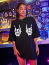 Kadın Baskılı Oversize T-shirt - Siyah