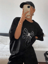 Kadın Baskılı Oversize T-shirt - Siyah