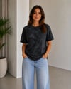 Kadın Batik Desenli Tişört Bisiklet Yaka Kısa Kol Regular Fit T-shirt - Siyah