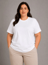 Kadın Battal Big Size Basic Tişört Bisiklet Yaka Rahat Kalıp T-Shirt - Beyaz