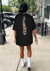 Kadın Bisiklet Yaka Baskılı T-shirt - Siyah