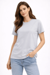 Kadın Bisiklet Yaka Tişört  Regular Kalıp Basic Pamuklu  Günlük Kullanım  T-shirt - Gri