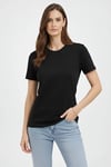 Kadın Bisiklet Yaka Tişört Regular Kalıp Basic Pamuklu Günlük Kullanım T-shirt - Siyah