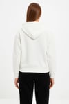 Kadın Kapüşonlu 3 İplik Şardonlu Önü Baskılı Fermuarlı Oversize Sweatshirt - Beyaz