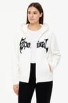 Kadın Kapüşonlu 3 İplik Şardonlu Önü Baskılı Fermuarlı Oversize Sweatshirt - Beyaz