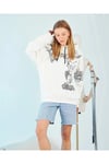 Kadın Kapüşonlu Strong Heykel Baskılı Sweatshirt - Beyaz