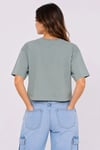 Kadın Kedi Baskılı Oversize Crop Tişört Salaş Basic Yarım Kol T-shirt - Mint Yeşili
