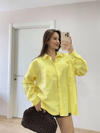 Kadın Oversize Pens Detaylı Cepli Yırtmaçlı Rahat Kalıp Poplin Gömlek - Sarı
