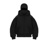 Kadın Samuray Ninja Çift Kapüşonlu Maske Detaylı Fermuarlı Kanguru Cepli Hoodie - Siyah