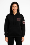 Kadın Üç İplik Kapüşonlu Ön ve Arka Baskılı SweatShirt hoodie - Siyah