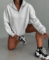 Kadın Yarım Fermuarlı Üç İplik Sweatshirt - Gri