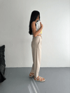 Kadın Yüksel Bel Beli Bağcıklı Rahat Boru Paça Pantalon - Kırık Beyaz