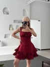 Mini Askılı Elbise - Bordo