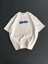 Ön ve Arka Baskılı Oversize Bisiklet Yaka T-shirt- Beyaz
