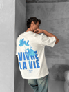 Ön ve Arka Baskılı Oversize Bisiklet Yaka T-shirt- Beyaz