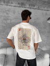 Ön ve Arka Baskılı Oversize Bisiklet Yaka T-shirt - Beyaz