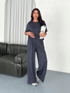Osy Modal Yumuşak Dokulu Kumaş Bisiklet Yaka T-shirt Bol paça Pantalon ikili Takım -Antrasit