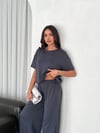 Osy Modal Yumuşak Dokulu Kumaş Bisiklet Yaka T-shirt Bol paça Pantalon ikili Takım -Antrasit