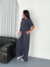 Osy Modal Yumuşak Dokulu Kumaş Bisiklet Yaka T-shirt Bol paça Pantalon ikili Takım -Antrasit