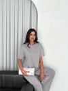 Osy Modal Yumuşak Dokulu Kumaş Bisiklet Yaka T-shirt Bol paça Pantalon ikili Takım - Boyalı Gri