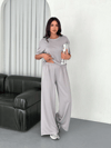 Osy Modal Yumuşak Dokulu Kumaş Bisiklet Yaka T-shirt Bol paça Pantalon ikili Takım - Boyalı Gri