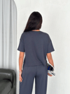 Osy Modal Yumuşak Dokulu Kumaş Bisiklet Yaka T-shirt Bol paça Pantalon ikili Takım -Antrasit