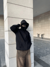 Samuray Ninja Çift Kapşonlu ZIP Fermuarlı Kanguru Çepli Tam Fermuarlı Hoodie Swetshirt - Siyah