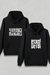 Sevgililer Günü Özel Kapüşonlu Hanımcı Baskılı Oversize Sweatshirt - Siyah