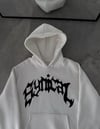 Üç İplik Kapüşonlu Baskılı Oversize SweatShirt- Beyaz
