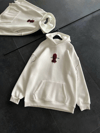 Üç İplik Kapüşonlu Baskılı Oversize SweatShirt- Beyaz