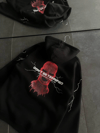 Üç İplik Kapüşonlu Baskılı Oversize SweatShirt- Siyah