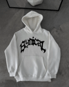 Üç İplik Kapüşonlu Baskılı Oversize SweatShirt- Beyaz