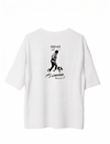 Unisex Bisiklet Yaka Baskılı Oversize T-Shirt - Beyaz