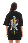 Unisex Bisiklet Yaka Baskılı Oversize T-Shirt - Siyah