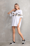 Unisex Bisiklet Yaka Baskılı Oversize T-Shirt - Beyaz
