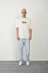 Unisex Bisiklet Yaka Baskılı Oversize T-Shirt - Beyaz