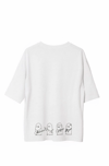 Unisex Bisiklet Yaka Baskılı Oversize T-Shirt - Beyaz