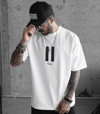 Unisex Bisiklet Yaka Baskılı Oversize T-Shirt - Beyaz