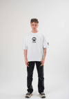 Unisex Bisiklet Yaka Baskılı Oversize T-Shirt - Beyaz