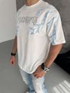 Unisex Bisiklet Yaka Baskılı Oversize T-Shirt - Beyaz