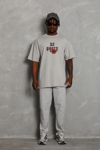 Unisex Oversize Baskılı Bisiklet Yaka T-Shirt - Gri