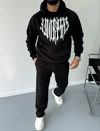 Uzun Kol Kapüşonlu Baskılı SweatShirt - Siyah