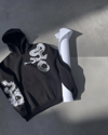 Uzun Kol Kapüşonlu Baskılı SweatShirt - Siyah