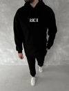 Uzun Kol Kapüşonlu Göğüs Baskılı SweatShirt - Siyah